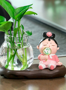 古典粉色格格个性化水培绿植玻璃C花瓶器皿办公室玄工位关飘窗摆