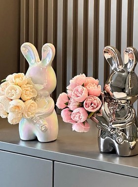 创意艺术手捧兔花瓶n高级感插花瓶摆件客厅插花桌面装饰品乔迁礼