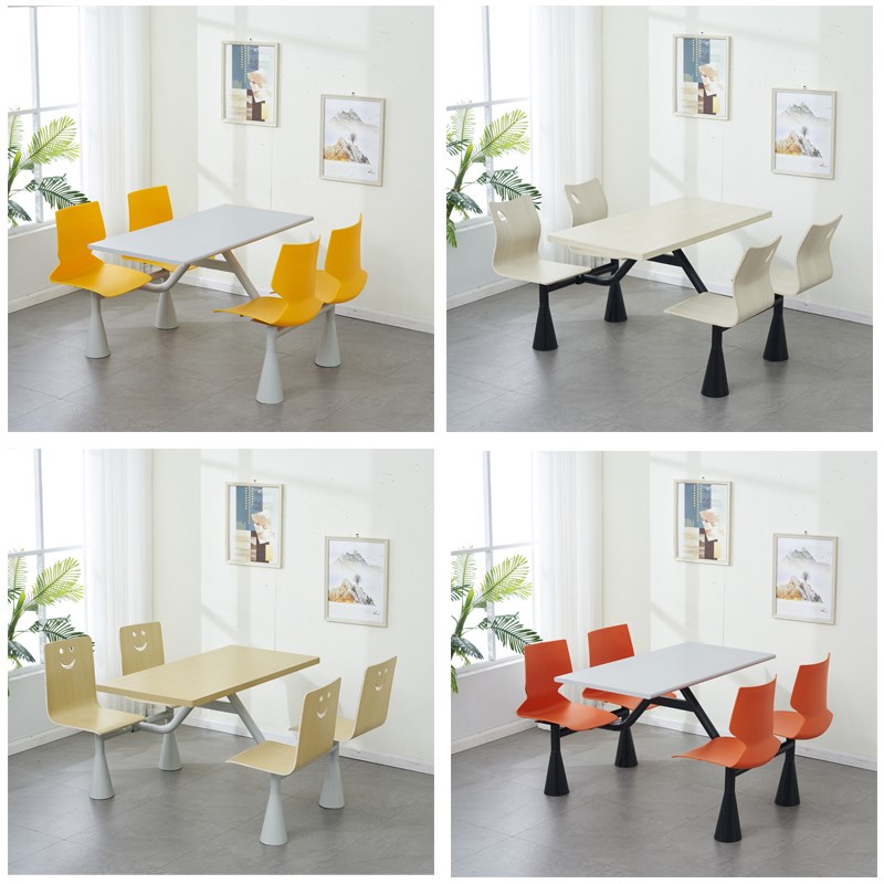 学校高端食e堂餐桌椅4人6人公司单位工厂员工连体岩板餐桌椅组合