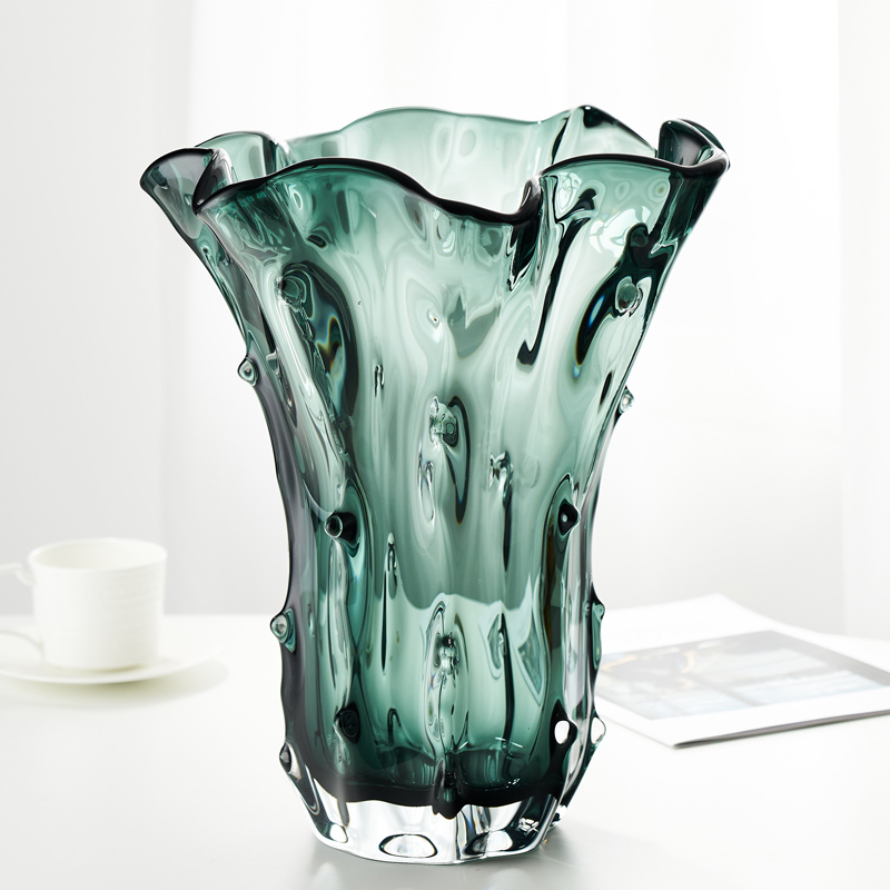 特大号冷翠白菜玻璃花瓶北欧创意摆件餐桌L客厅居家轻奢插花花器