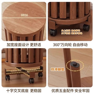 实木凳子可叠放圆凳家用叠叠乐备用客厅餐桌板凳收纳万向滑轮椅子