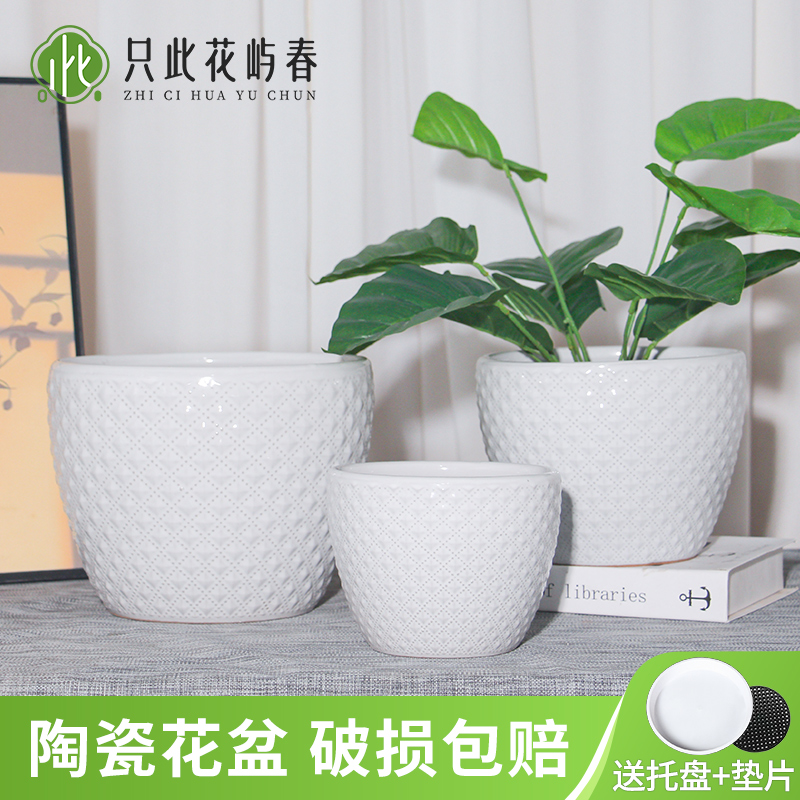 北欧简约陶瓷花盆轻奢家用客厅室内桌面绿植花卉盆带托盘特价清仓