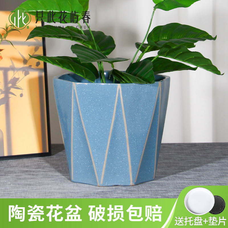 陶瓷花盆多肉绿萝带托盘花盆