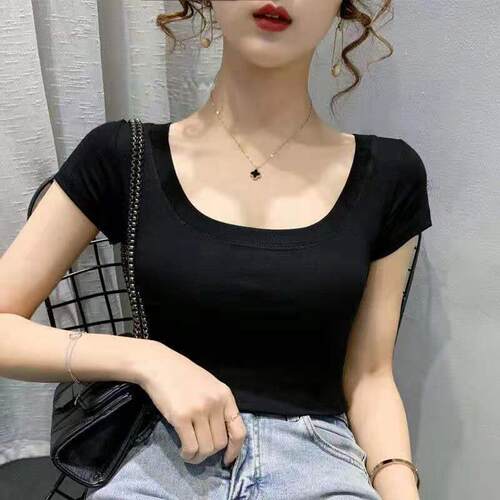低领短袖t恤女2026春夏款修背心短袖显瘦内搭上衣修身短款打底衫