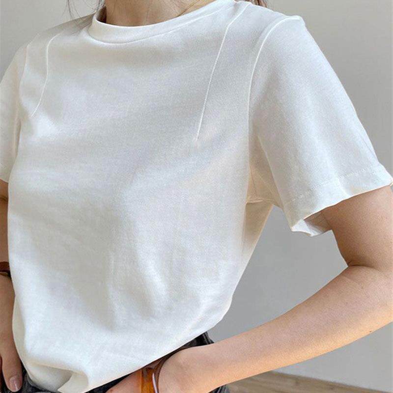 2026夏季新款白色圆领套头T恤女简约休闲显瘦百搭基础款上衣女装
