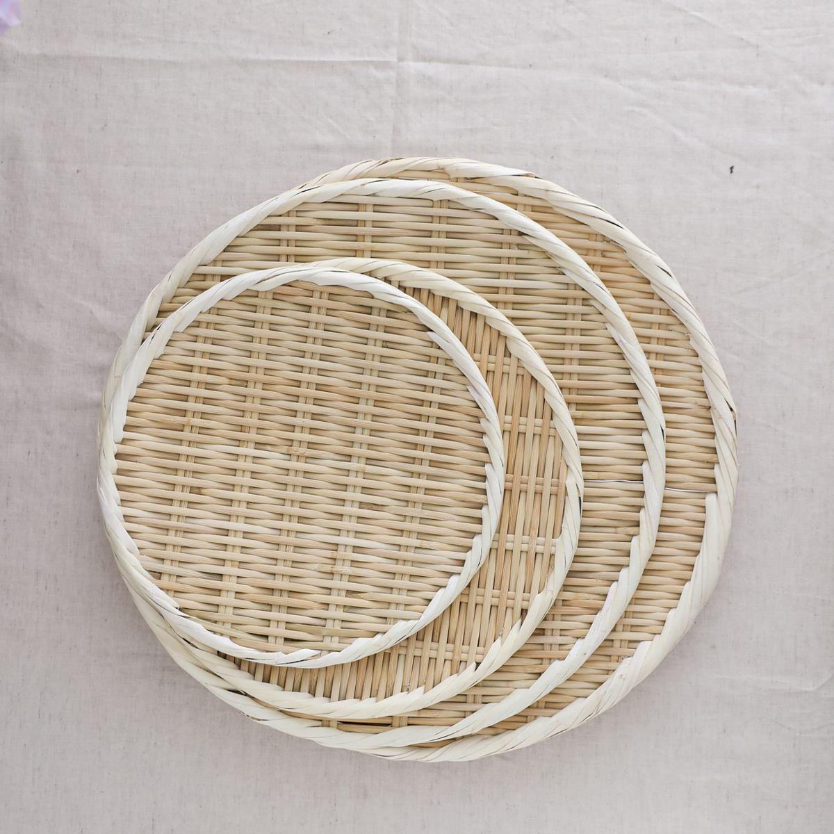 出口订单手工竹编工艺料理盘餐盘竹制品手付盘荞麦面盘厨房用品