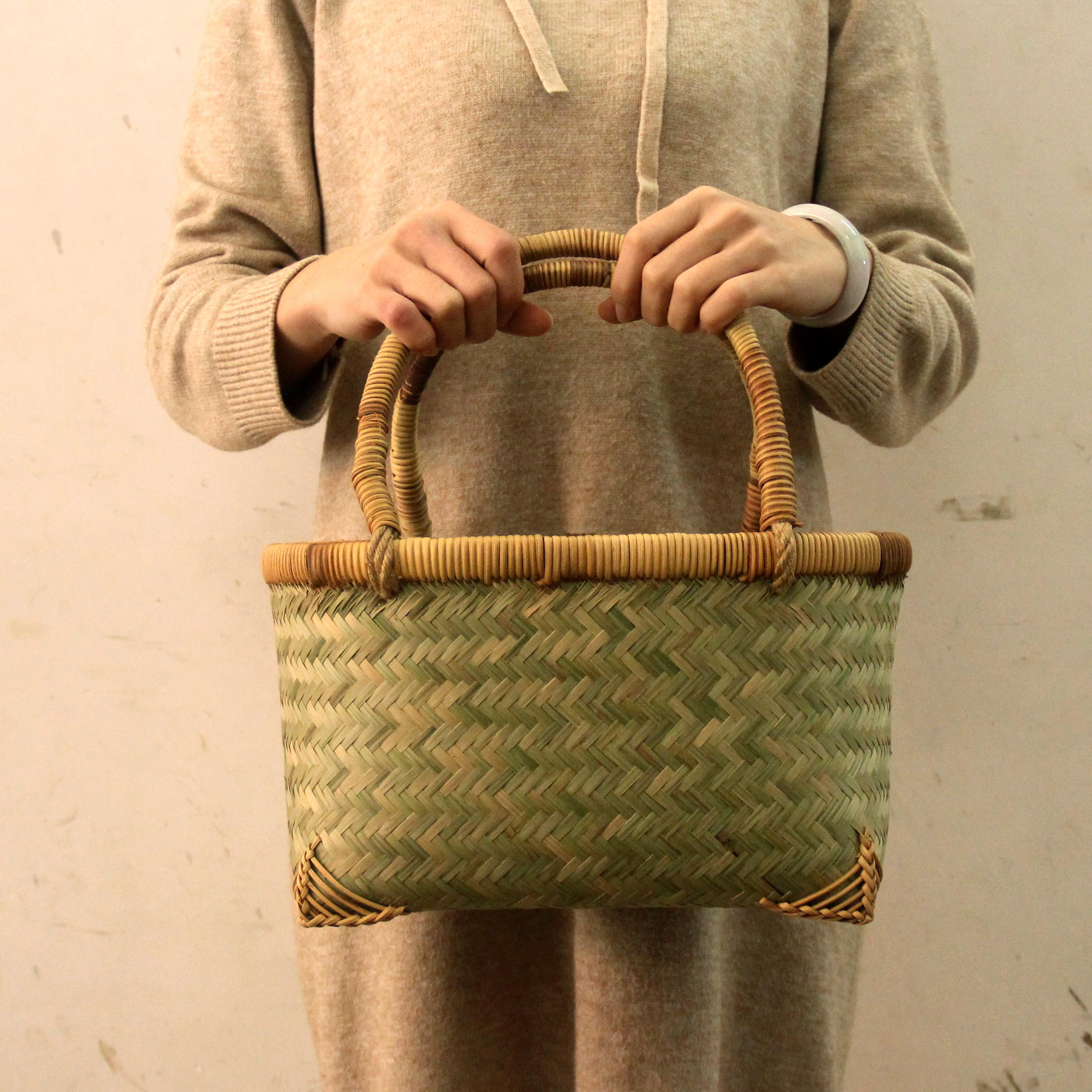 竹编提篮 手提菜篮 竹篮子果篮 水果收纳菜筐 环保购物篮家用竹筐