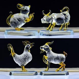 金色生肖十二属相汽车摆件鼠牛虎龙蛇马羊猴鸡家居装 饰玄关工艺品