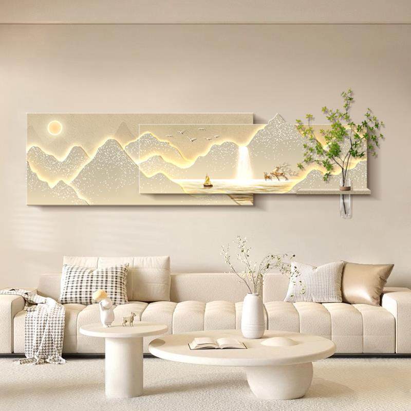 背靠金山客厅装饰画水培绿植轻奢沙发背景墙面挂画立体高级感壁画,家居饰品,现代装饰画,淘宝优惠券,粉丝福利购,淘宝优惠卷