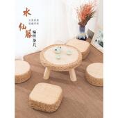 藤编榻榻米茶几茶桌矮桌简约阳台飘窗桌子小茶几圆形炕桌榻榻米桌