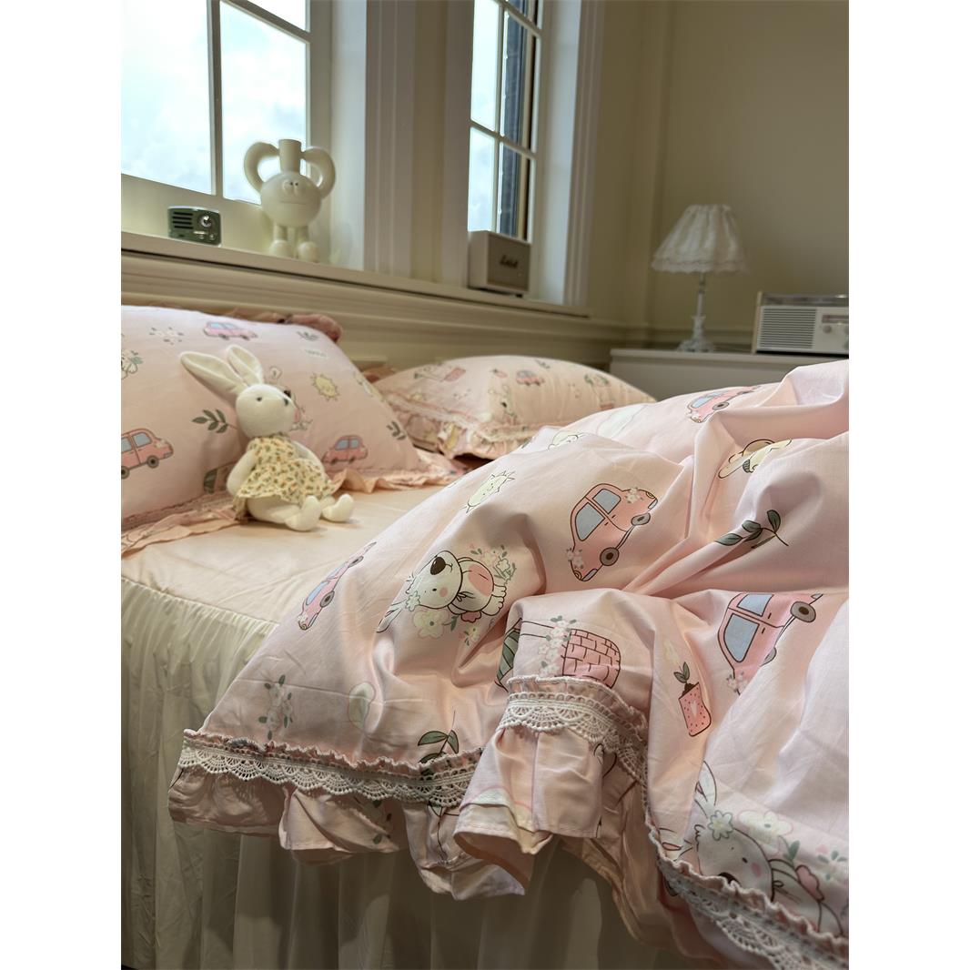 卡通童趣公主花边童年梦床裙四件套全棉1.5m1.8米被套床单三件套