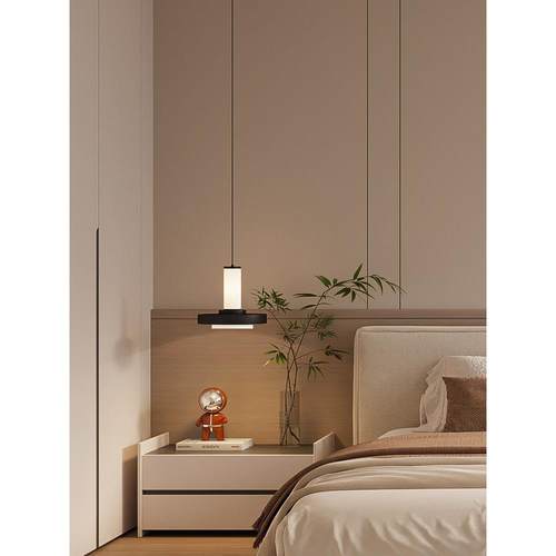 床头小吊灯电视柜旁背景墙极简灯自由升降挂灯北欧极简高级感轻奢