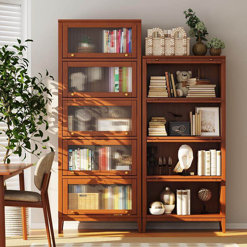 实木书柜防尘玻璃上翻门书架置物架家用客厅落地多层餐边柜收纳柜