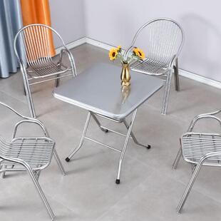 不锈钢折叠桌子正方形餐桌长方形小户型双层加厚圆吃饭桌阳台户外