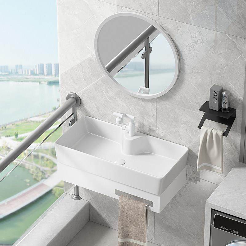 纯白挂墙式不锈钢支架盆陶瓷洗脸盆小户型化妆室家用壁挂洗漱盆池,家装主材,挂墙式洗脸盆,淘宝优惠券,粉丝福利购,淘宝优惠卷