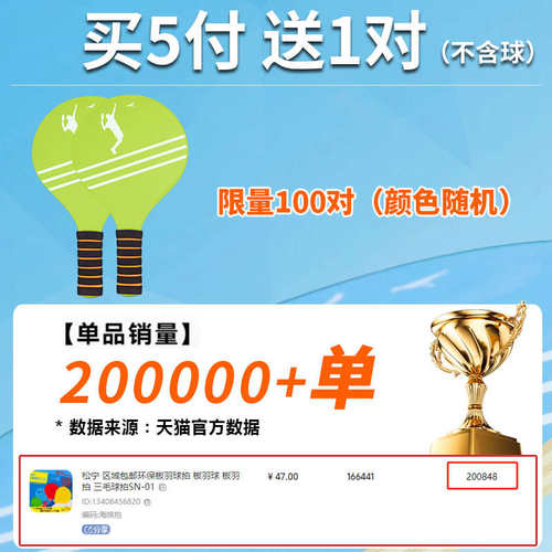 松宁板羽球拍套装乒羽球三毛球带拍毽子毽球拍儿童专业板球室内板