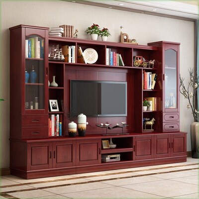 实木电视柜组合墙柜客厅电视背景柜家用高款农村中式小户型多功能