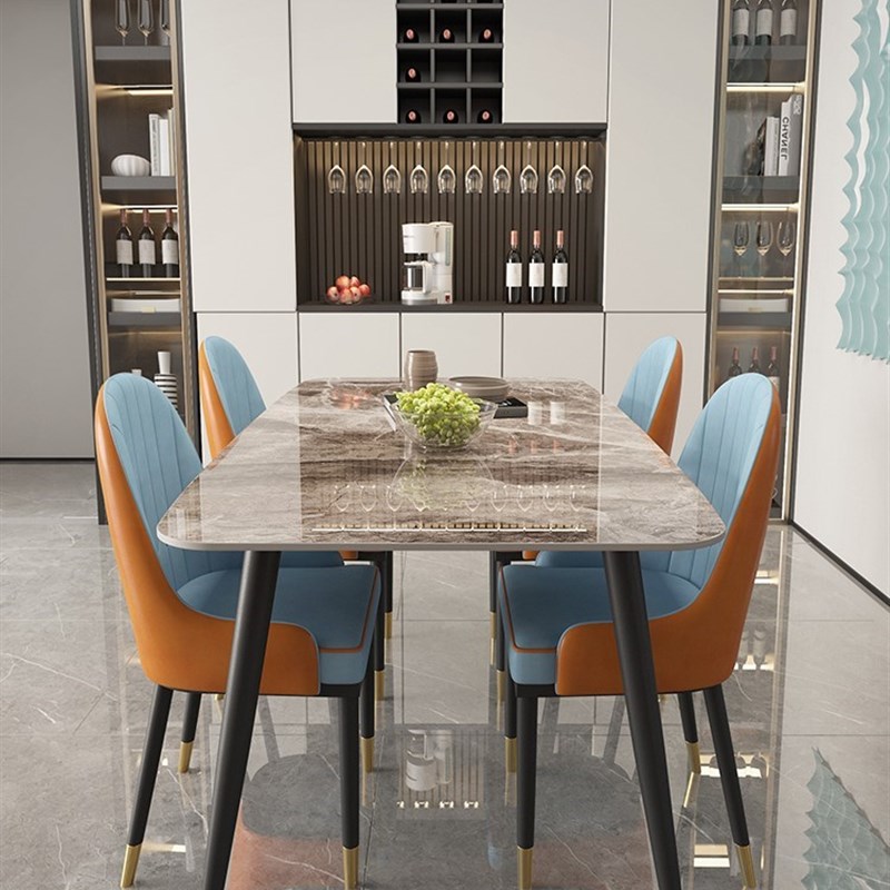 北欧岩板餐桌意式轻奢现代简约家用小户型餐桌椅组合长方形饭桌子