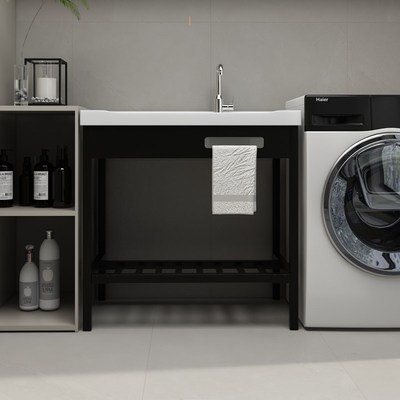 阳台洗衣机柜一体落地式家用洗衣盆带搓衣收纳柜洗手池陶瓷小户型