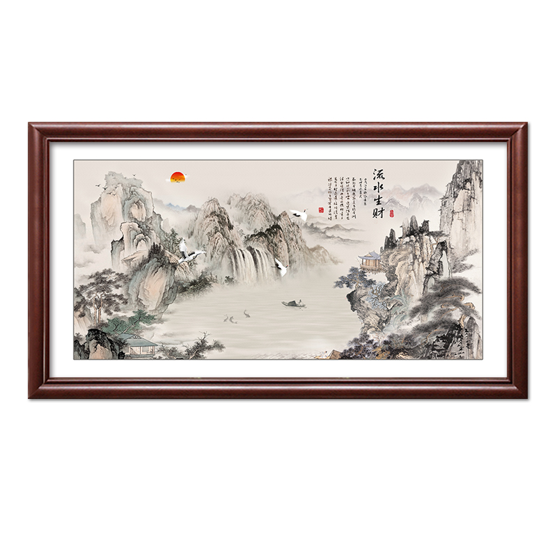 大尺寸横版电表箱装饰画免打孔开关电闸盒遮挡配电箱中式客厅挂画