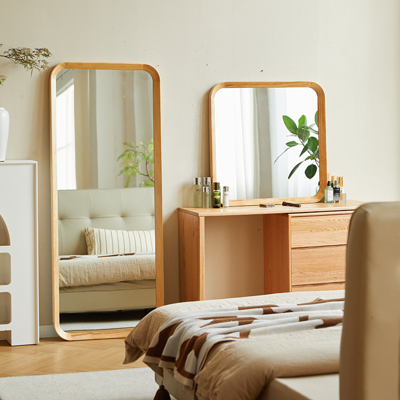 北欧实木全身镜家用落地镜女生卧室立体穿衣镜客厅壁挂贴墙试衣镜