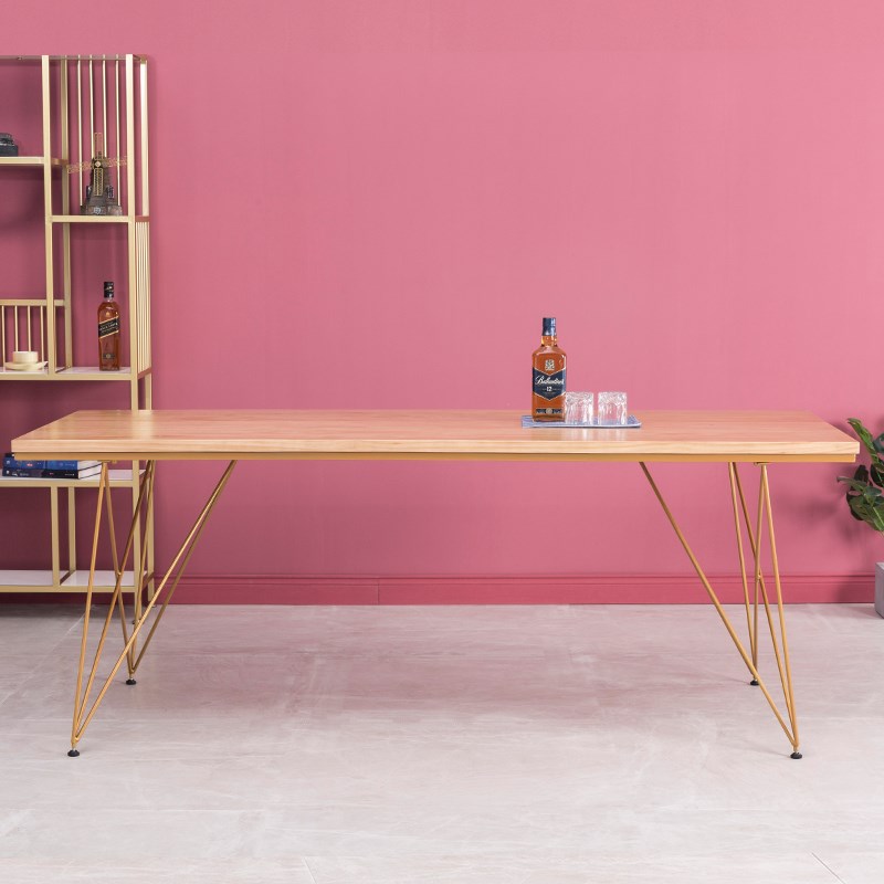 北欧家用小户型餐厅原木长方形餐桌椅组合简约咖啡厅铁艺实木桌子