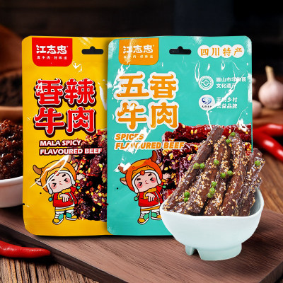 江志忠牛肉38g*4袋四川特产香辣五香麻辣藤椒牛肉干办公零食解馋