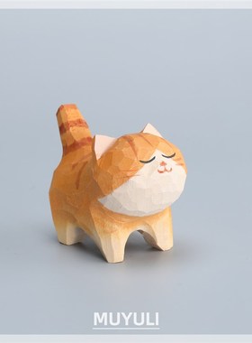 手工木雕橘猫丨小猫咪办公室工位电脑桌面装饰品摆件创意礼物女