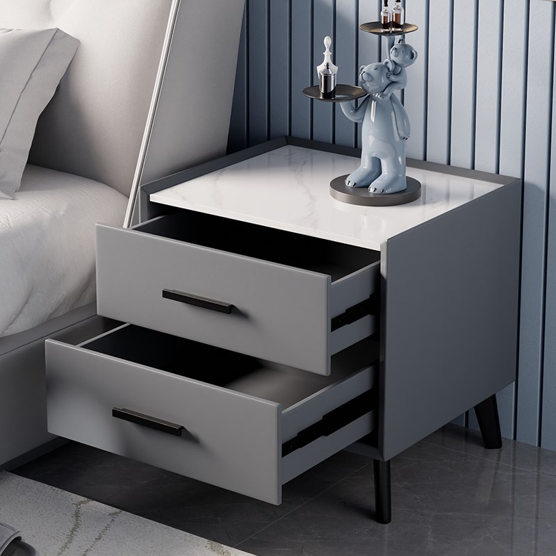 实木床头柜简约现代家用卧室迷你轻奢岩板收纳柜2024新款高颜值