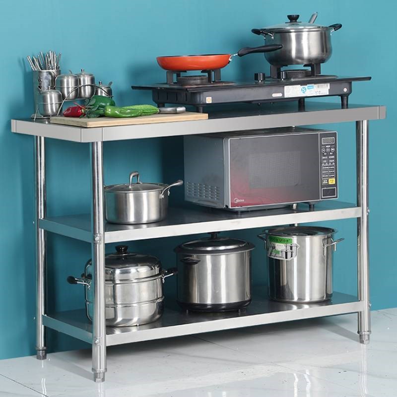 加厚不锈钢工作台厨房专用灶台架商用操作台桌子饭店打荷台面三层