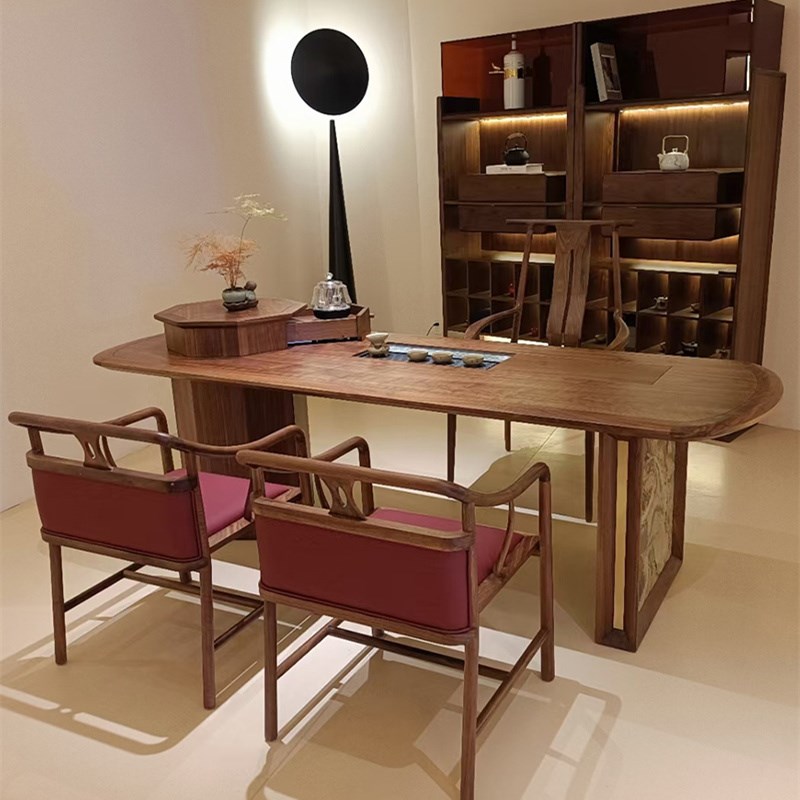 北美黑胡桃木实木茶几组合家用茶台别墅大小户型客厅现代简约家