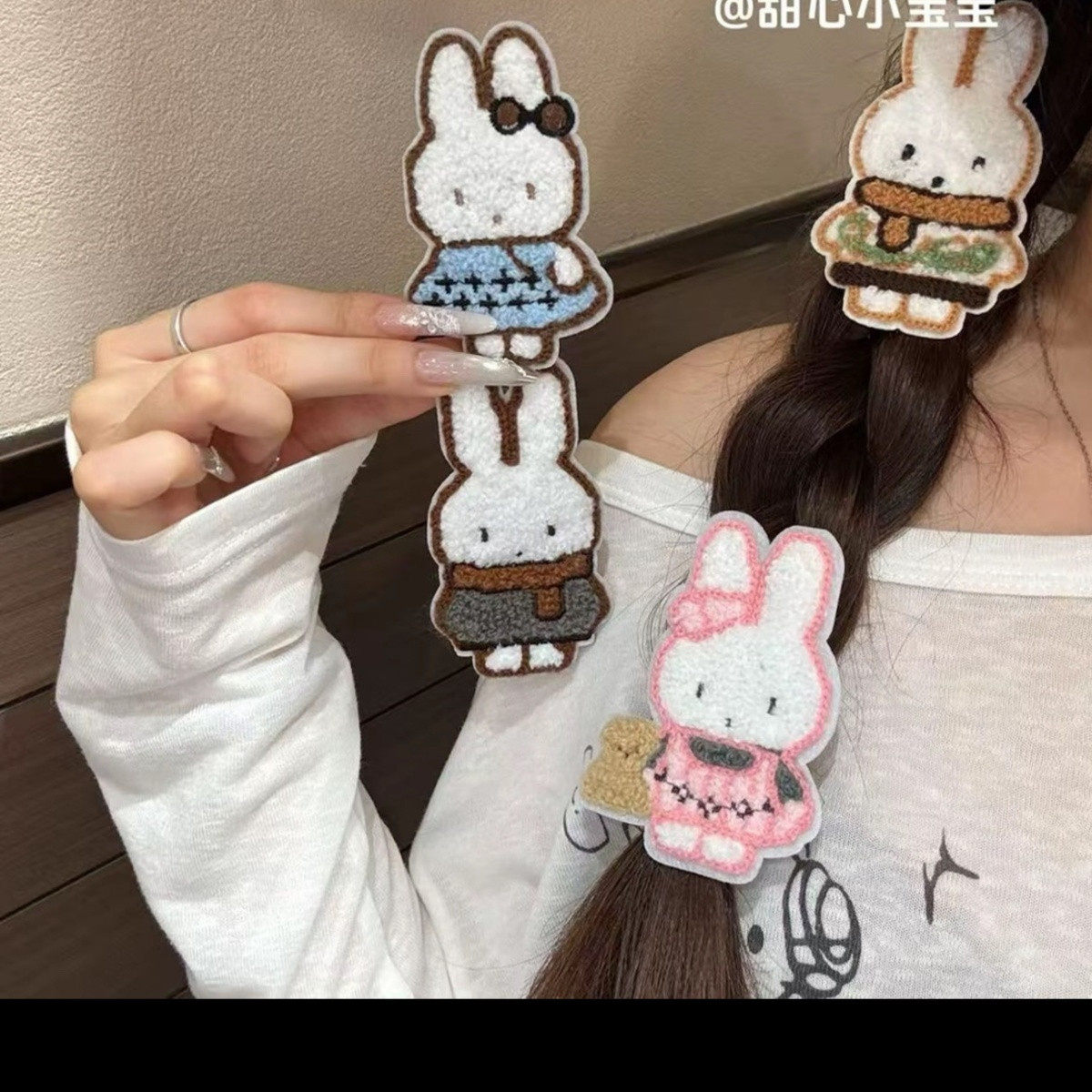秋冬可爱小兔毛绒魔术贴刘海贴