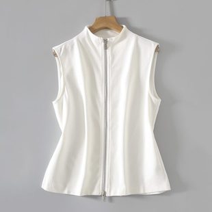 立领7S2拉链多双头77无袖~3外套女春纯色 田原~穿小一穿叠衣马甲