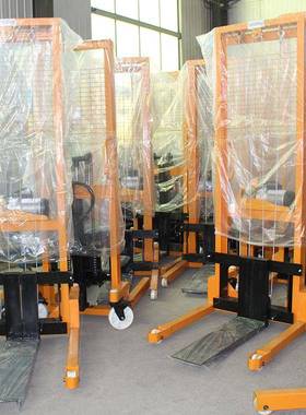 1T2T简易半电动堆高车220v电动升降装卸叉车手推移动堆高机加高