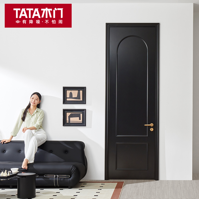 TATA木门室内门卧室门折叠推拉门家用黑色法式复古房间门ZX108