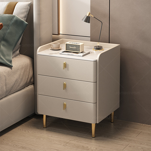床边柜卧室储藏收纳柜 三梦实木床头柜轻奢高级感简约现代2024新款