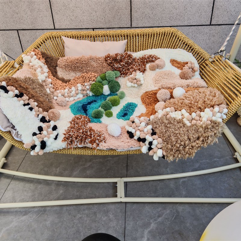 苔藓地毯加厚可折叠水洗长毛床边毯异形植绒地毯高级