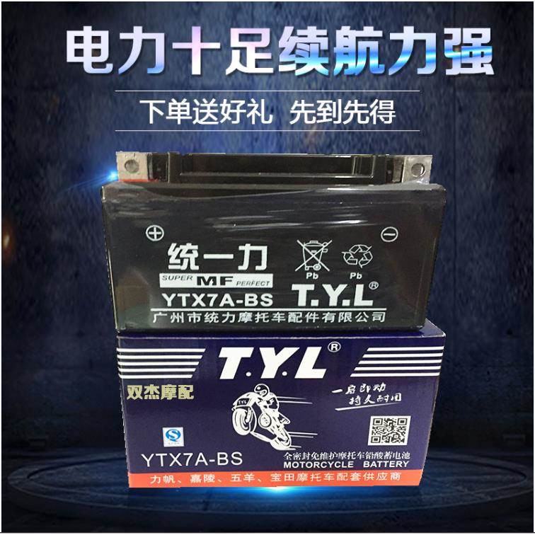 统一力TYL机车电瓶12V豪迈杂牌悦星福星宇钻125踏板蓄电池12V7A