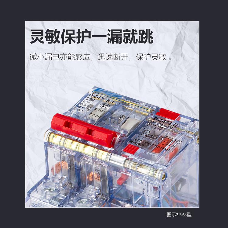 单相空气开关带漏电保护器32A空开总开2P63A三相电漏保家用断路器