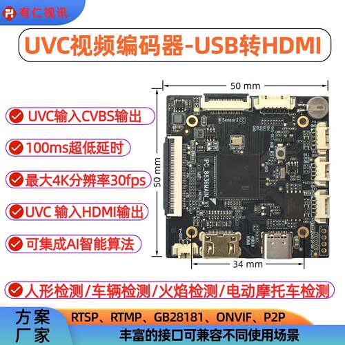 UVC转HDMI编码器USB影片转网路影片USB影片采集模块UVC影片录影机