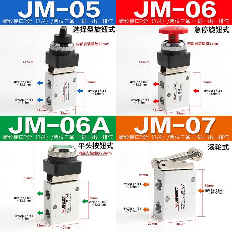 气动元件机械阀JM-07滚轮式换向阀两位三通机械阀JM-07/05/06/06A