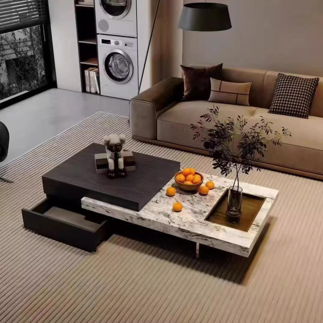 岩板茶几拼接简约现代高级感实木小户客厅家用岛台别墅2025新款