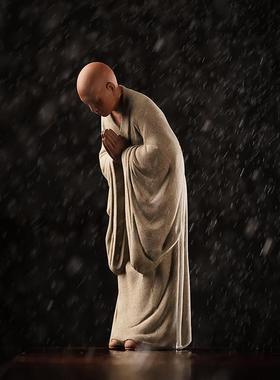 中式创意紫砂小和尚摆件禅意家居佛系装饰陶瓷工艺品茶室桌面摆设