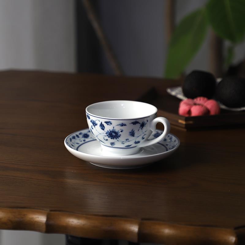 山水一间景德镇陶瓷杯高级感釉下彩唐草餐具青花咖啡杯茶杯高白瓷