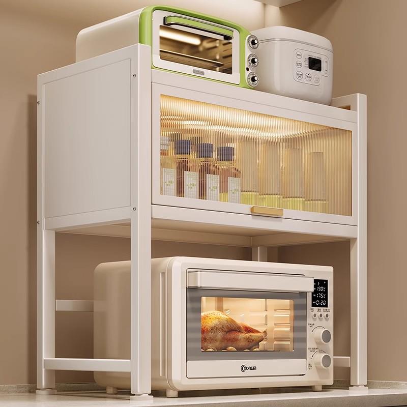 加厚带柜门厨房微波炉置物架台面多功能电器收纳架防尘烤箱储物柜