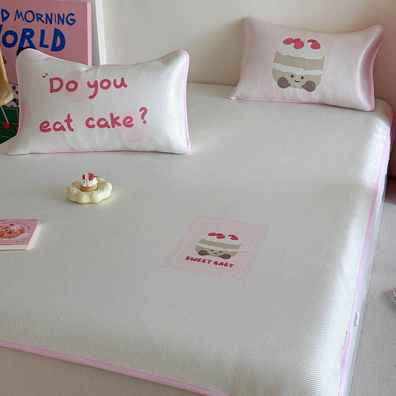 晚安猫ins风A类900D数码印花养生冰藤凉席三件套舒适透气软席子,床上用品,冰丝席,淘宝优惠券,粉丝福利购,淘宝优惠卷