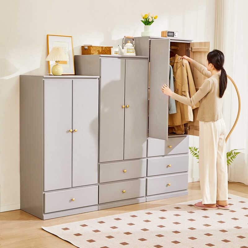 衣柜家用卧室经济型靠墙房用加深60cm简易整装儿童实木收纳大衣橱