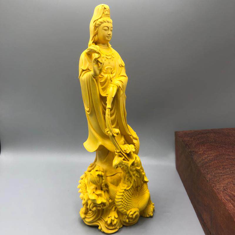崖柏黄杨木雕御龙观世音菩萨佛像人物摆件家居客厅装饰实木工艺品