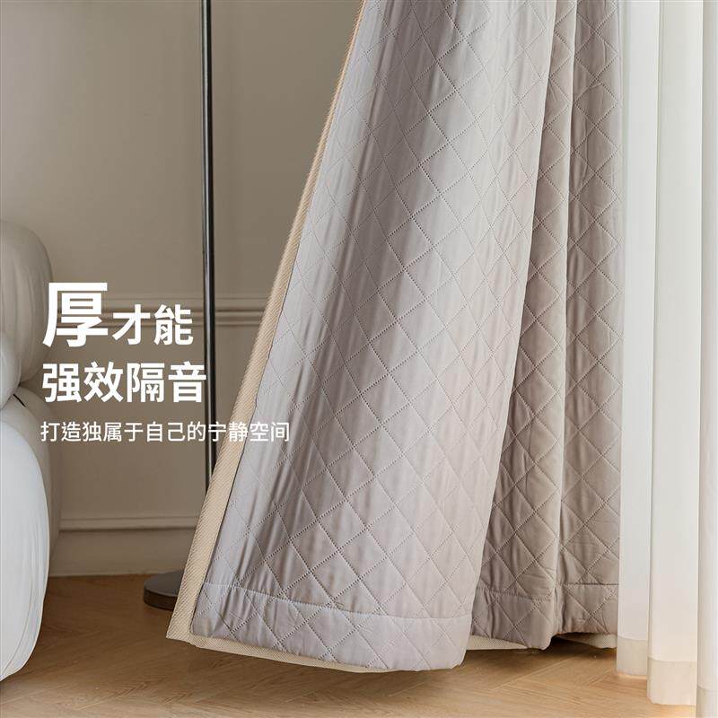 卧室全遮光窗帘加厚隔音隔热飘窗出租房临街专业降噪简约高端棉麻