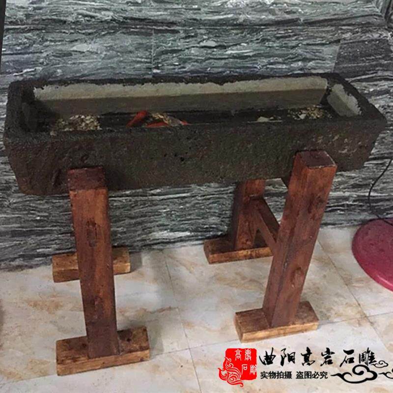 老石槽实木架子老石磨茶台桌脚木架石头花盆鱼缸流水景观实木支架